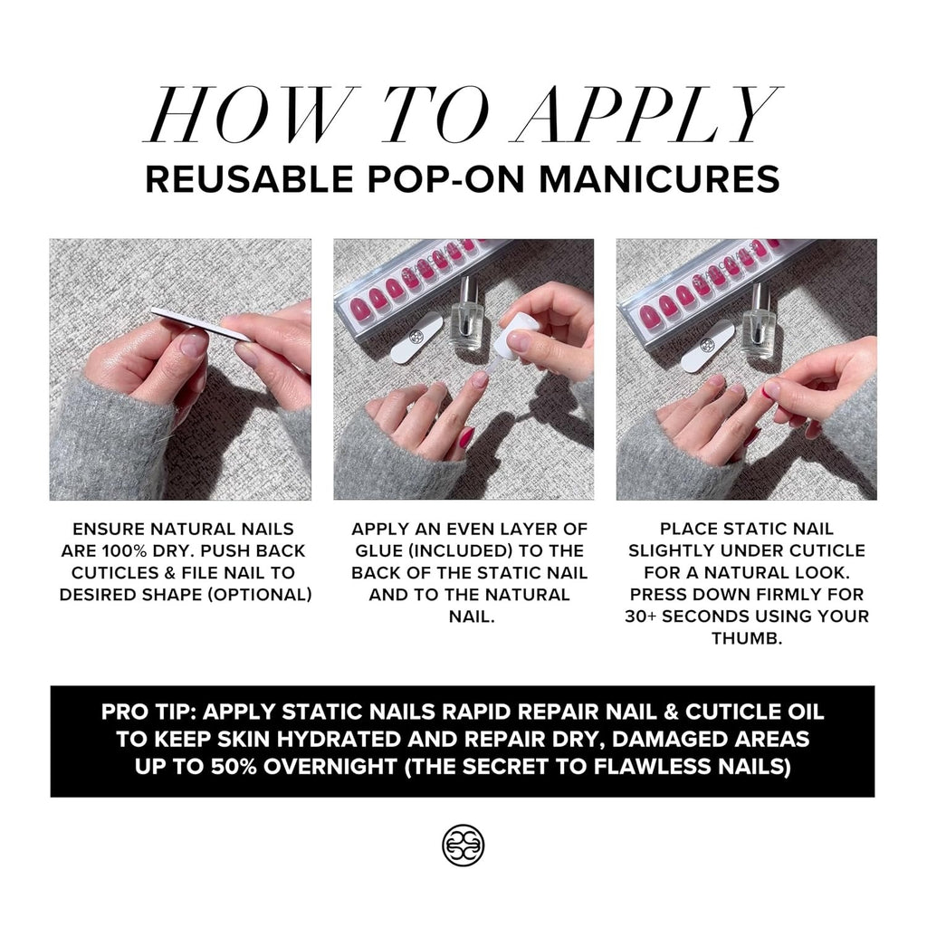 Static Nails Brush On Nail Glue for Press Ons, Pop-Ons, Acrylic, Fake Nails, and Tips. Brush On Applicator for Easy Application. Strong Bond, Mess