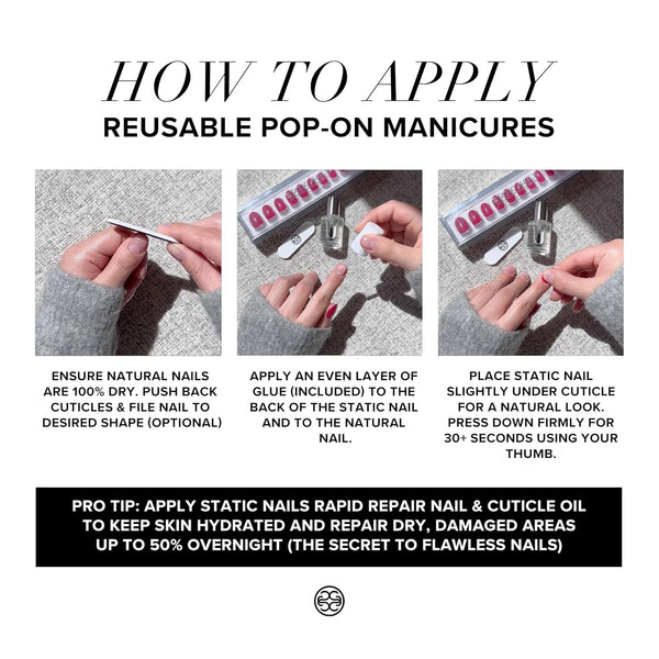 Static Nails Brush On Nail Glue for Press Ons, Pop-Ons, Acrylic, Fake Nails, and Tips. Brush On Applicator for Easy Application. Strong Bond, Mess