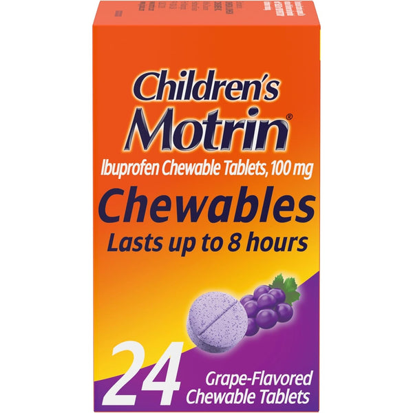 Motrin Children's Chewable Tablets with Ibuprofen, Kids' Fever Reducer & Pain Reliever for Sore Throat, Fever, Toothache & Pain Relief, Grape Flavor