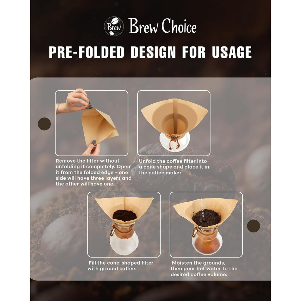Brew Choice Cone Coffee Filters for Chemex Pour-Over Coffee Makers 100 ct