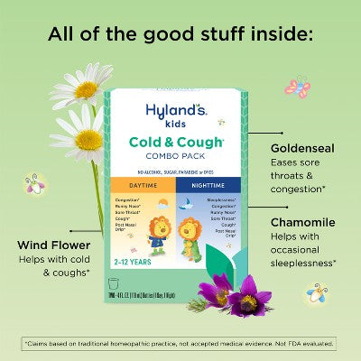 Hyland's Kids Cold & Cough Syrup, Day & Night Combo Pack - 8 fl oz: Homeopathic, Dye-Free, Sugar-Free Liquid