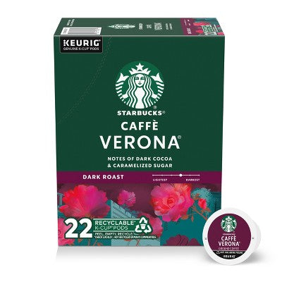 Starbucks Verona Blend Dark Roast Keurig K-Cup Coffee Pods - 22ct: Arabica Beans, Limited Ingredients