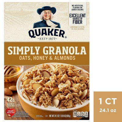 Quaker Simply Granola Regular, Oats, Honey, Almond - 24.1oz: Whole Grain, No Artificial Flavors