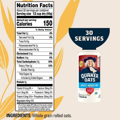 Quaker Whole Grain Quick 1-Minute Oats - 42oz