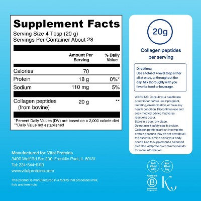 Vital Proteins Unflavored Collagen Peptides Powder - 10oz