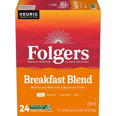 Folgers Breakfast Blend Mild Roast Coffee - Keurig K-Cup Pods - 24ct