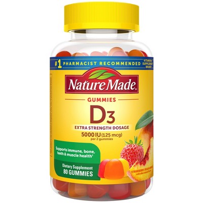 Nature Made Extra Strength Vitamin D3 5000 IU (125 mcg) Bone Health & Immune Support Vitamin Gummies - 80ct