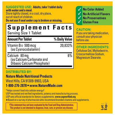 Nature Made Vitamin B12 500 mcg Tablets for Energy Metabolism Support, USP Verified - 200ct