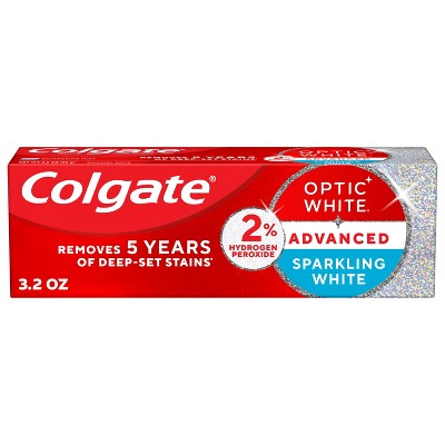 Colgate Optic White Advanced Whitening Toothpaste with Fluoride, 2% Hydrogen Peroxide - Sparkling White - 3.2oz