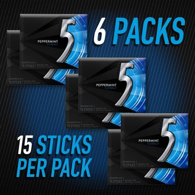 5 Gum Sugar-Free Peppermint Cobalt Chewing Gum - 15ct/6pk