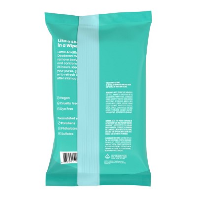 Lume Acidified Deodorant Wipes - Cool Cucumber - 45ct