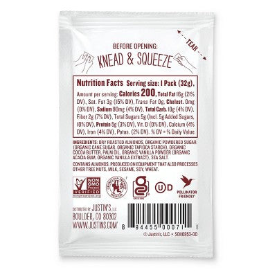Justin's Vanilla Almond Butter - 1.15oz: Certified Gluten-Free, Creamy