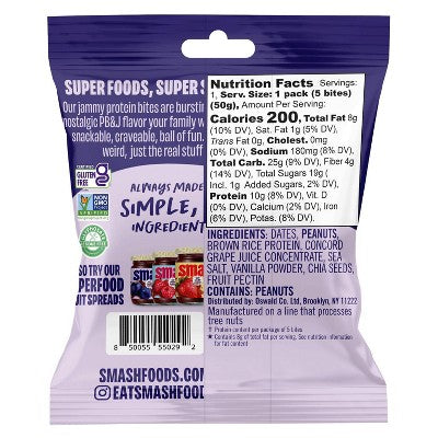 Smash Foods Gluten Free Peanut Butter and Concord Grape Jammy Protein Bites - 5ct/1.8oz