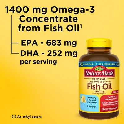 Nature Made Burp Less Ultra Omega 3 Fish Oil Supplement 1400 mg Omega 3 Softgels - 90ct