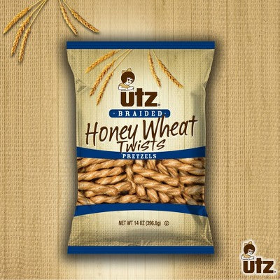 Utz Honey Wheat Braided Twists Pretzels - 14oz: Tree Nut Free