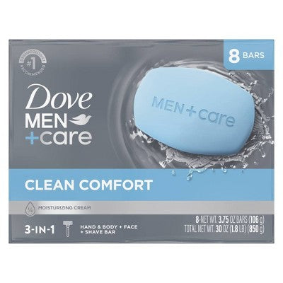 Dove Men+Care Clean Comfort Body & Face Bar Soap - 8pk - 3.75oz each