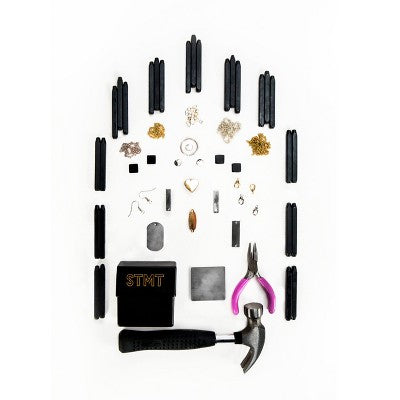 DIY Hand Stamped Metal Jewelry Kit - STMT: Aluminum & Steel Stamping Kit, Jewelry Craft Activity, 71 Pieces