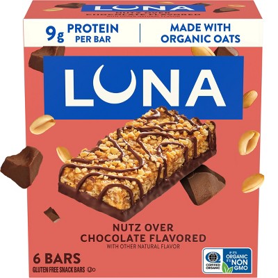 LUNA Bar Nutz Over Chocolate Granola Bar Made with Organic Oats - 9g Protein - 10.14oz/6pk