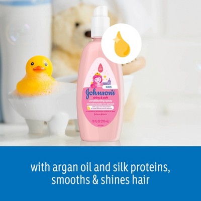 Johnson's Shiny & Soft Kids' Hair Conditioning Spray, Argan Oil & Silk Proteins, for Toddlers' Hair - 10 fl oz