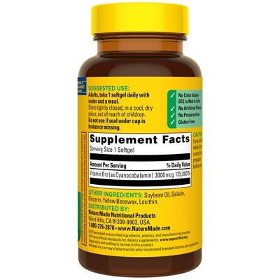 Nature Made Extra Strength Vitamin B12 3000 mcg, Energy Metabolism Support, B12 Vitamin Softgels, USP Verified - 60ct