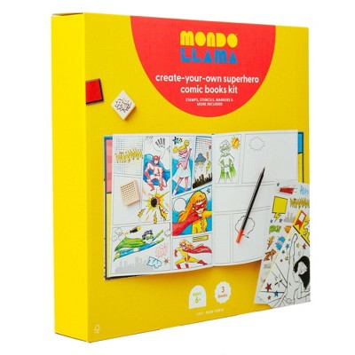 Create-Your-Own Superhero Comic Books Kit - Mondo Llama™: DIY Art Kit for Designing Superhero Comics, Includes Markers & Stickers