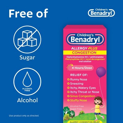 Children's Benadryl Diphenhydramine Allergy Plus Congestion Relief Liquid - Grape - 4 fl oz