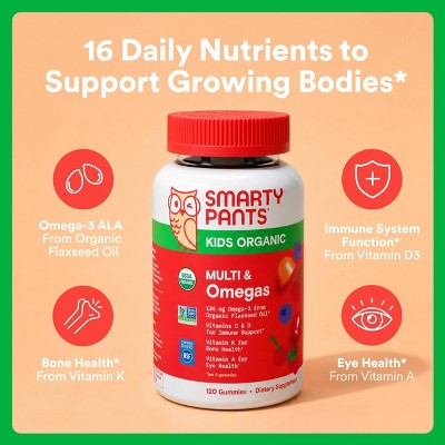 SmartyPants Organic Kids Multi & Vegetarian Omega 3 Gummy Vitamins with D3, C & B12 - 90 ct