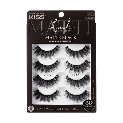 Kiss Lash Couture Matte Black False Eyelashes - Matte Twill Lashes - 4ct