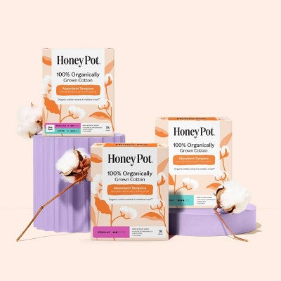 Honey Pot 100% Organically Grown Cotton Tampons - Duo Pack – Reg - Sup - 18 ct