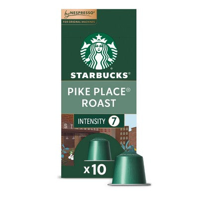 Starbucks by Nespresso Original Line Pods Medium Roast Coffee Pike Place Roast - 10ct: Arabica Beans, Chocolate Nut Flavor