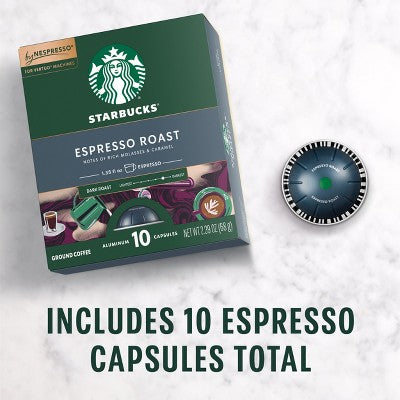 Starbucks by Nespresso Vertuo Capsules Espresso Dark Roast Coffee Pods - 10ct: Caramel, Sugar