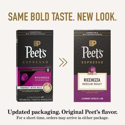 Peet's Espresso Ricchezza Medium Roast Aluminum Capsules - 10ct/1.87oz: Arabica Beans