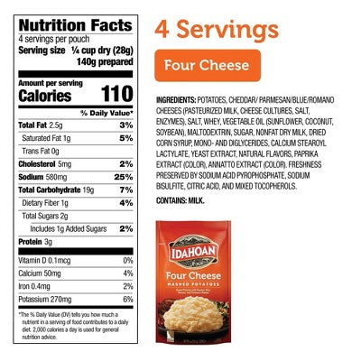 Idahoan Gluten Free Four Cheese Mashed Potatoes - 4oz: Wheat Free, Plant-Based