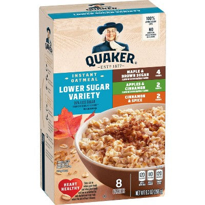 Quaker Lower Sugar Variety Pack Oatmeal - 9.3oz: No Artificial Preservatives, No Artificial Flavors