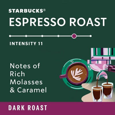 Starbucks by Nespresso Vertuo Capsules Espresso Dark Roast Coffee Pods - 10ct: Caramel, Sugar