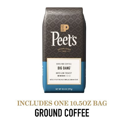 Peet's Coffee Big Bang Medium Roast Ground Coffee - 10.5oz: Arabica Beans, Citrus & Milk Chocolate