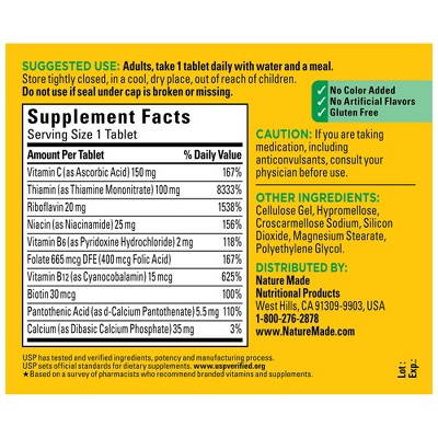 Nature Made Super Vitamin B Complex with Folic Acid + Vitamin C for Immune Support, Tablets, USP Verified - 140ct