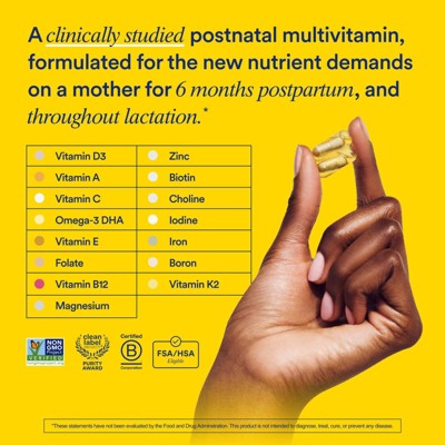 Ritual Postnatal Multivitamin with Vegan Omega-3 DHA, Choline, and Vitamins A, C, D3 and Zinc Vegan Capsules - Mint Essenced - 60ct