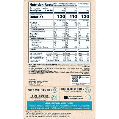 Quaker Lower Sugar Variety Pack Oatmeal - 9.3oz: No Artificial Preservatives, No Artificial Flavors