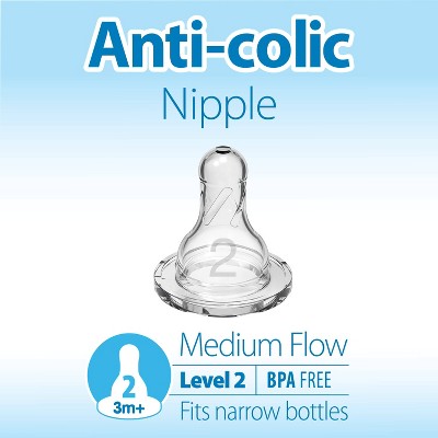 Dr. Brown's Level 2 Narrow Baby Bottle Silicone Nipples 3m+ - Medium Flow