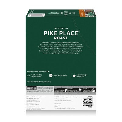 Starbucks Medium Roast K-Cup Coffee Pods Pike Place Roast for Keurig Brewers