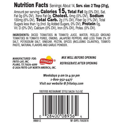Tostitos Restaurant Style Salsa Dip - 15.5oz: Medium Spice Level