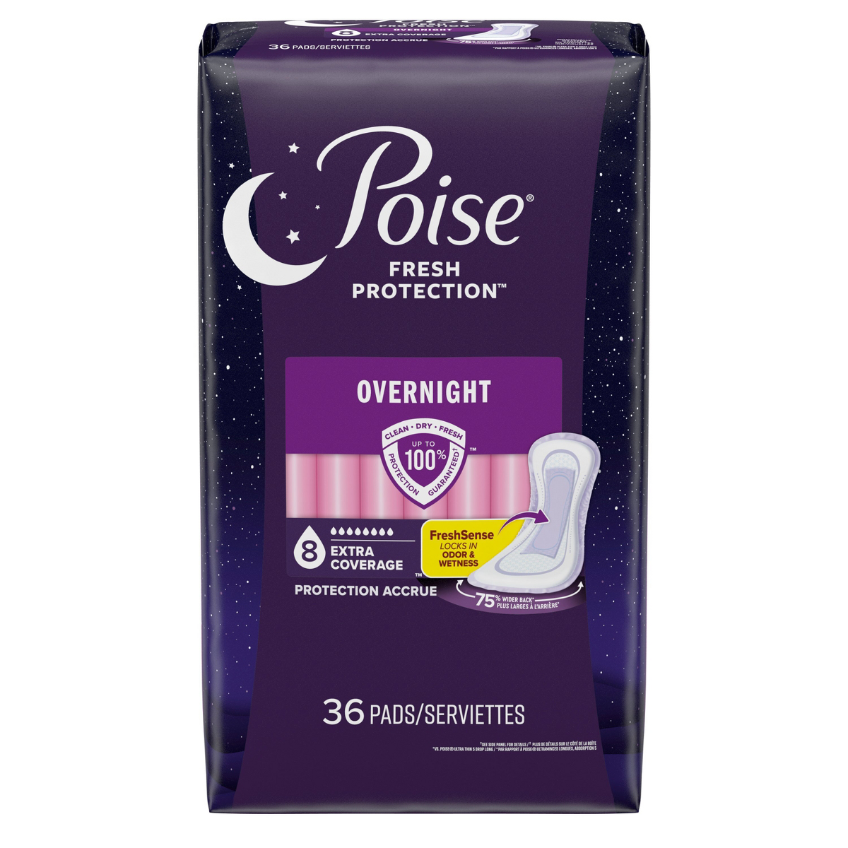 Poise Overnight Pads Ultimate Extra Coverage Binden bei Blasenschwäche, auch nach der Geburt, für Frauen, 8 Drop - 36 Stk.