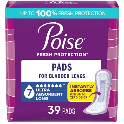 Poise Incontinence Pads for Women - Ultra Absorbency - 7 Drop - Long - 39ct