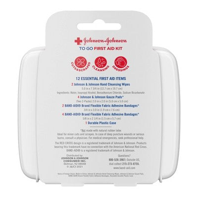 Johnson & Johnson First Aid To Go! Portable Mini Travel Kit - 12pc