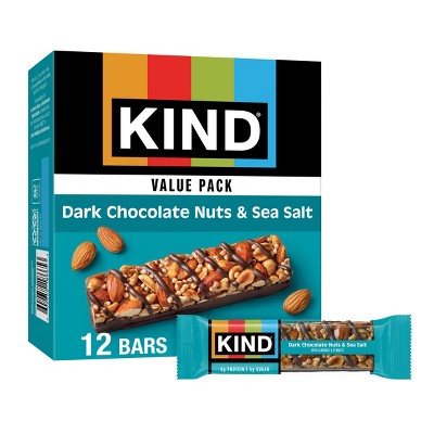 KIND Bars Dark Chocolate Nuts & Sea Salt Gluten Free Snacks - 16.8oz/12ct: 6g Protein, No High Fructose Corn Syrup