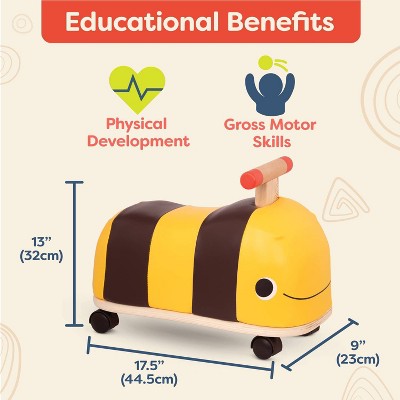 B. toys Wooden Bee Ride-On - Boom Buggy: Toddler Push Toy, Physical Fitness Builder, Max Capacity 88 lbs