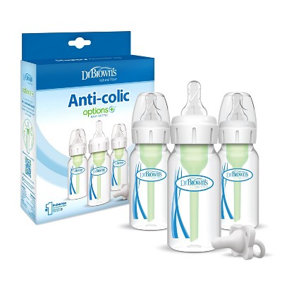 Dr. Brown's 4oz Anti-Colic Options+ Narrow Baby Bottle with Level 1 Slow Flow Nipple & HappyPaci Pacifier - 0m+
