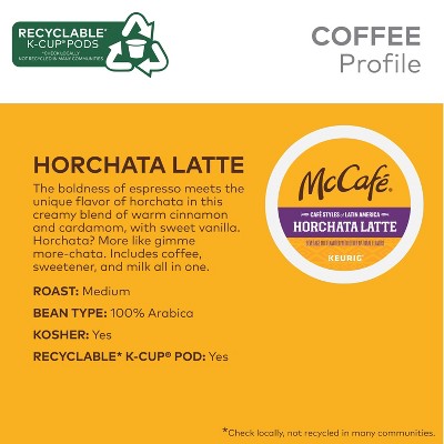 Keurig McCafe Horchata Medium Roast Latte K-Cup Pods - 20ct: Arabica Beans, Cinnamon