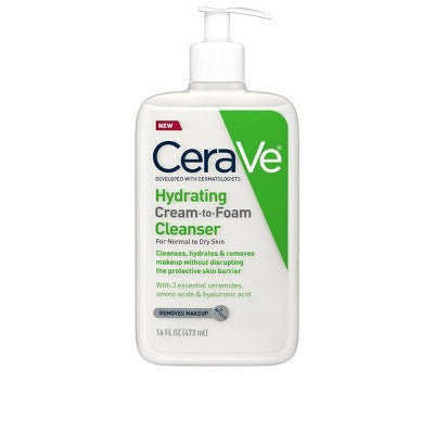 CeraVe Hydrating Cream-to-Foam Face Wash with Hyaluronic Acid for Normal to Dry Skin